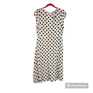 Loft dress sleeveless white black polka dots 6P‎ NWT